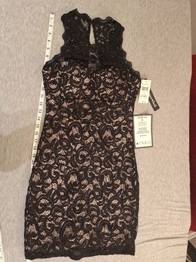 Macy's Black Lace Mini Dress with Nude Underlay